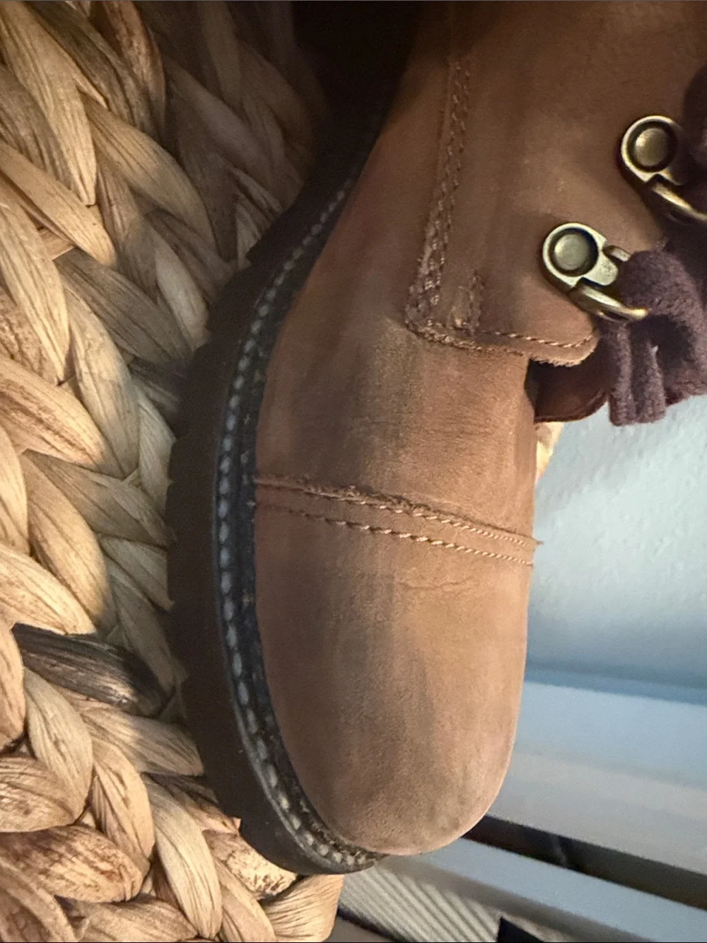 Frye Brown Leather Winter Boots with Purple Laces